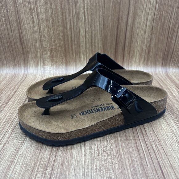 Birkenstock Gizeh Patent Black Birko Flor Patent Women EU 39 Size 8 New Reg Fit - Picture 4 of 9